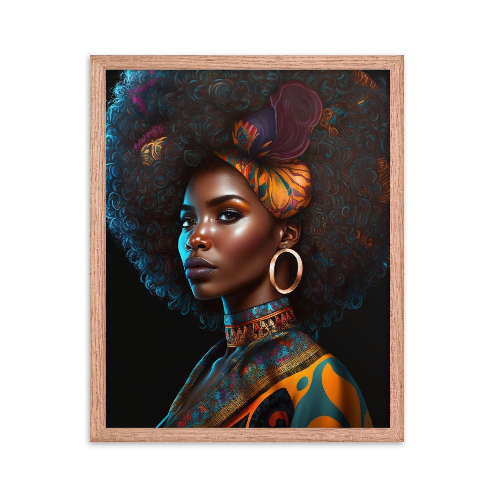 Tribal Black Woman With Afro Wall Art | Beauty Illustration | Wall Decor | Modern Frame Art