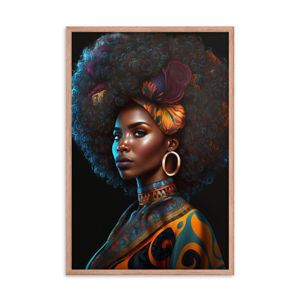 Tribal Black Woman With Afro Wall Art | Beauty Illustration | Wall Decor | Modern Frame Art