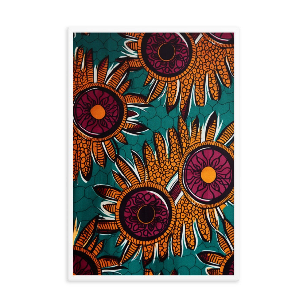 Ankara Fabric Floral Wall Art | Pattern Design Illustration | African Wall Decor | Nigerian Modern Frame Art