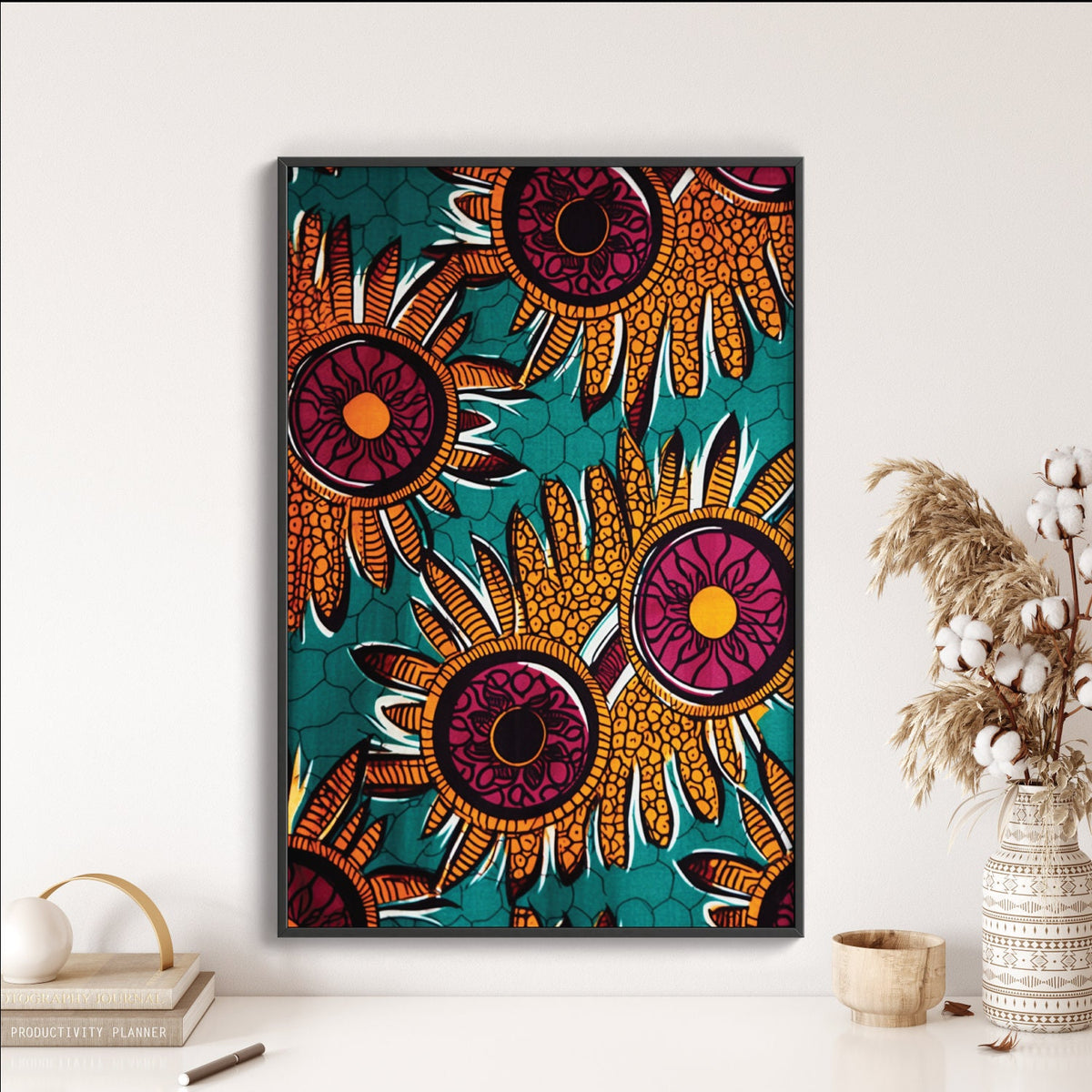 Ankara Fabric Floral Wall Art | Pattern Design Illustration | African Wall Decor | Nigerian Modern Frame Art