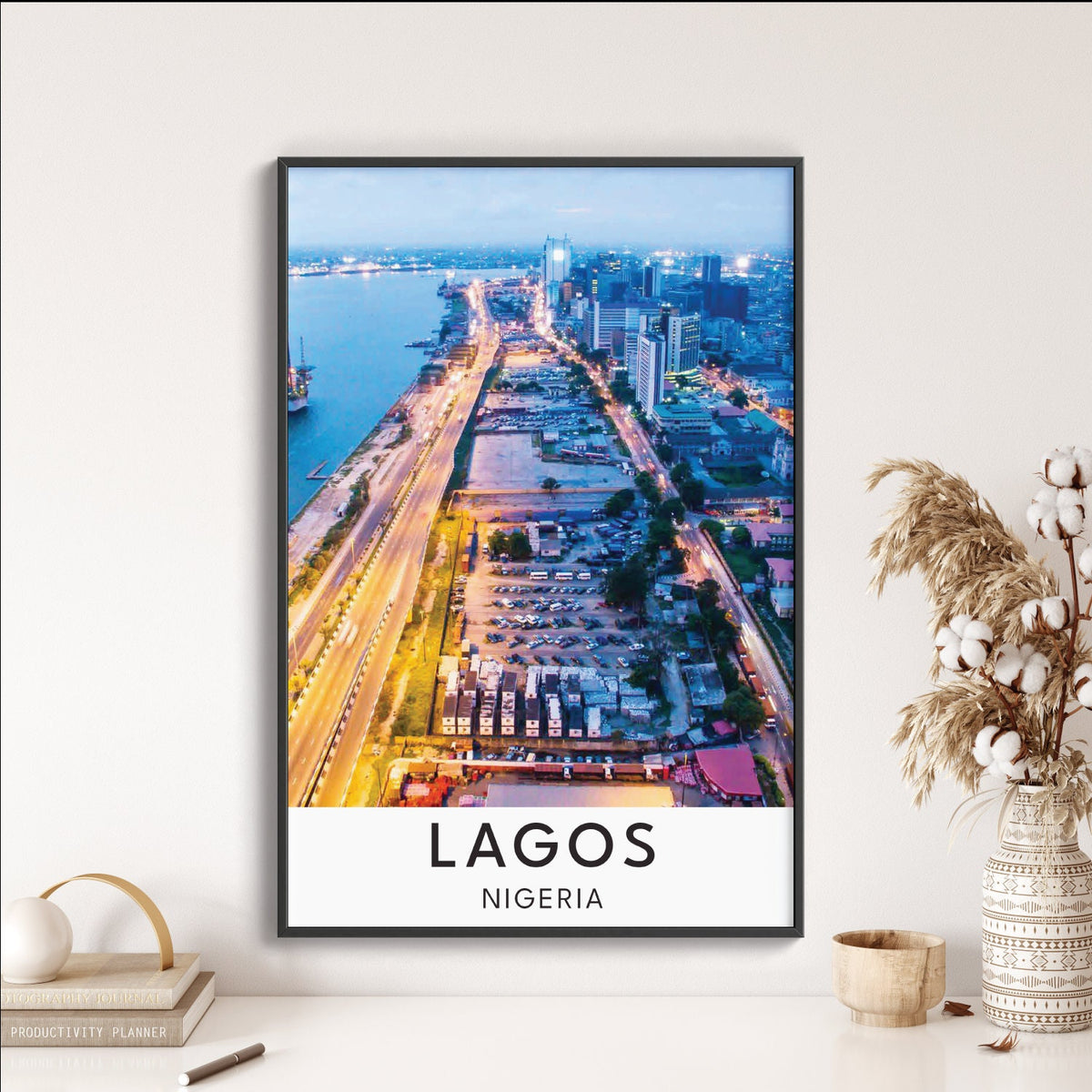 Lagos at Night Nigeria Wall Art | Art Print Poster | Africa Landscape Framed Print