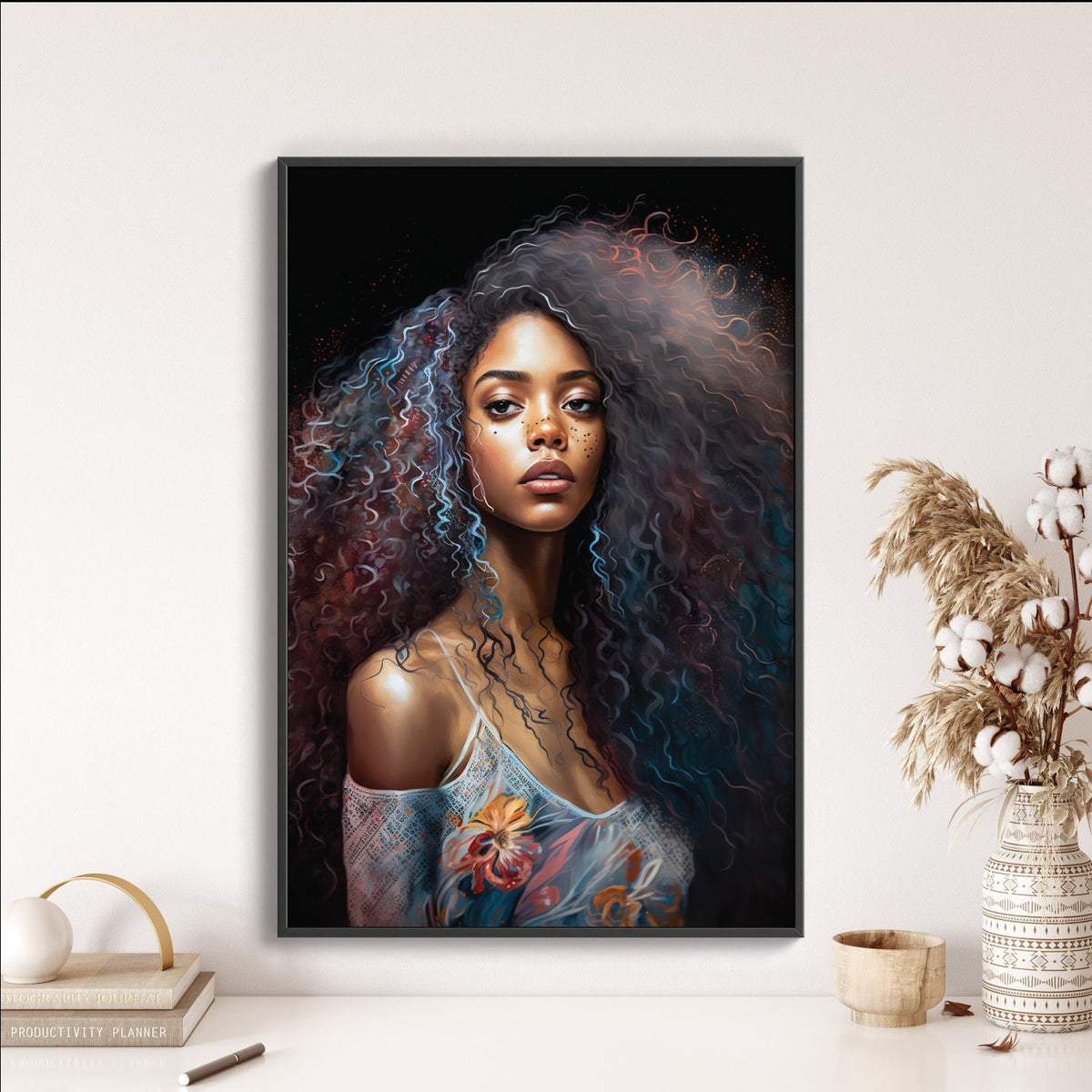 Electrifying Bohemian Black Woman Wall Art | Watercolor Illustration | Vibrant Wall Decor | Modern Frame Art