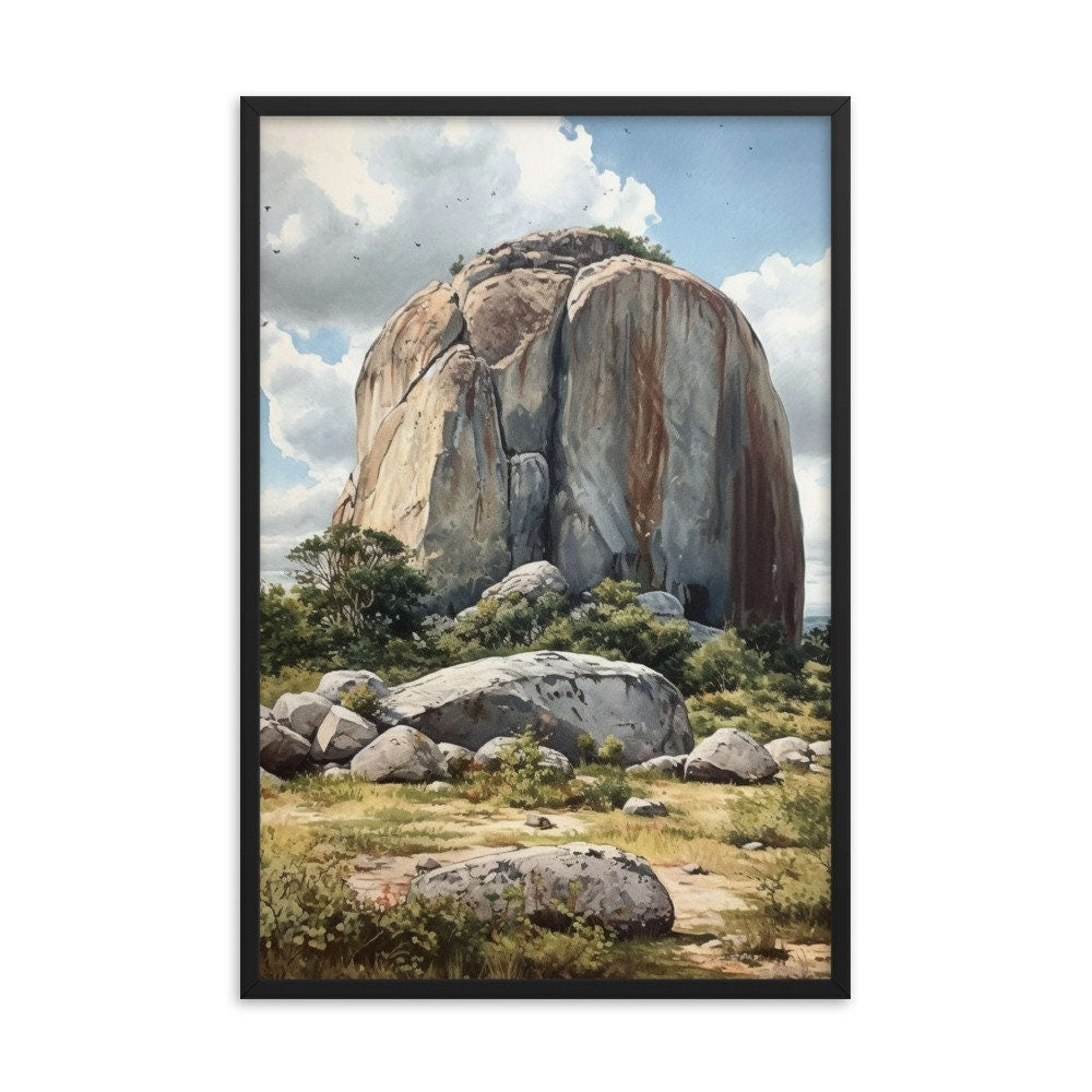 Zuma Rock in Abuja Landscape Wall Art | Nigeria Watercolor Illustration | Historical Vibrant Wall Decor | Modern Frame Art