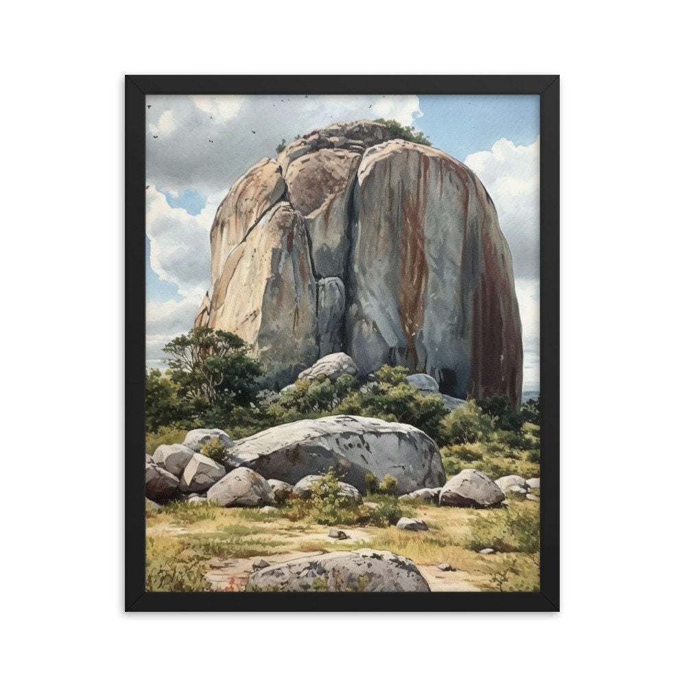 Zuma Rock in Abuja Landscape Wall Art | Nigeria Watercolor Illustration | Historical Vibrant Wall Decor | Modern Frame Art