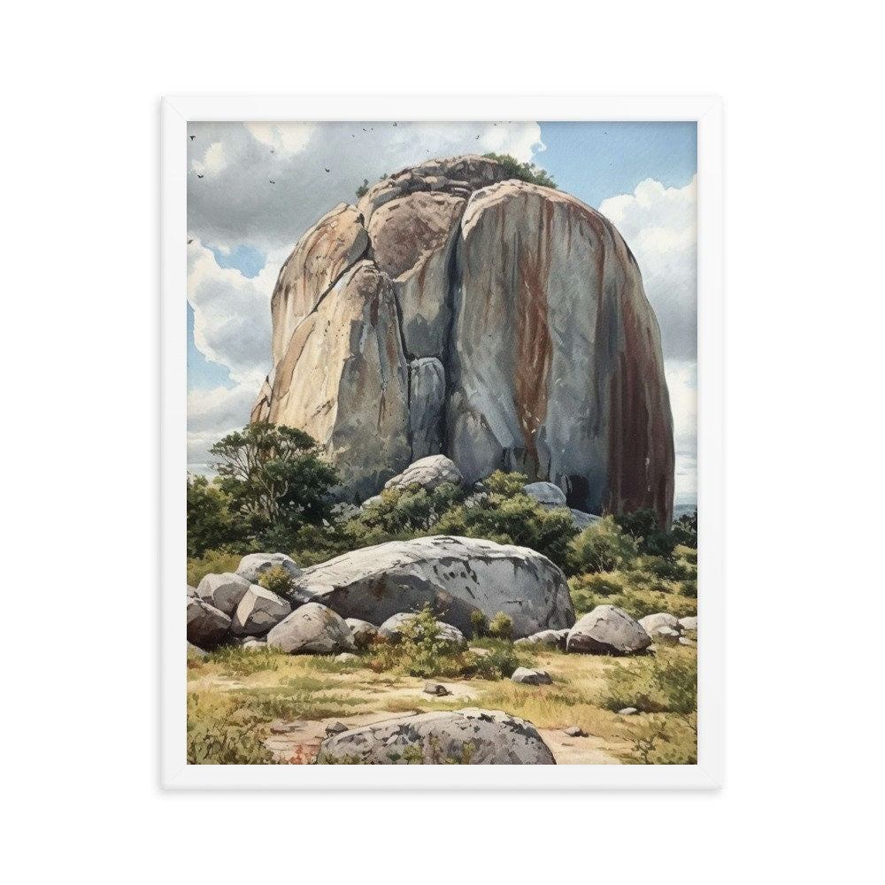 Zuma Rock in Abuja Landscape Wall Art | Nigeria Watercolor Illustration | Historical Vibrant Wall Decor | Modern Frame Art