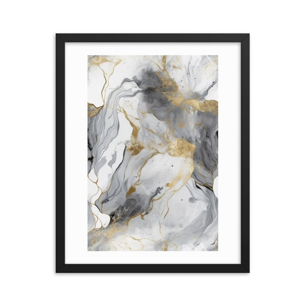 Gray & Gold Marble Abstract Wall Art | Luxury Illustration | Wall Decor | Modern Frame Art