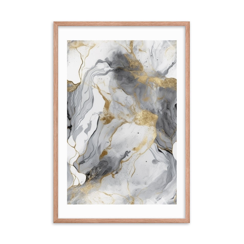 Gray & Gold Marble Abstract Wall Art | Luxury Illustration | Wall Decor | Modern Frame Art