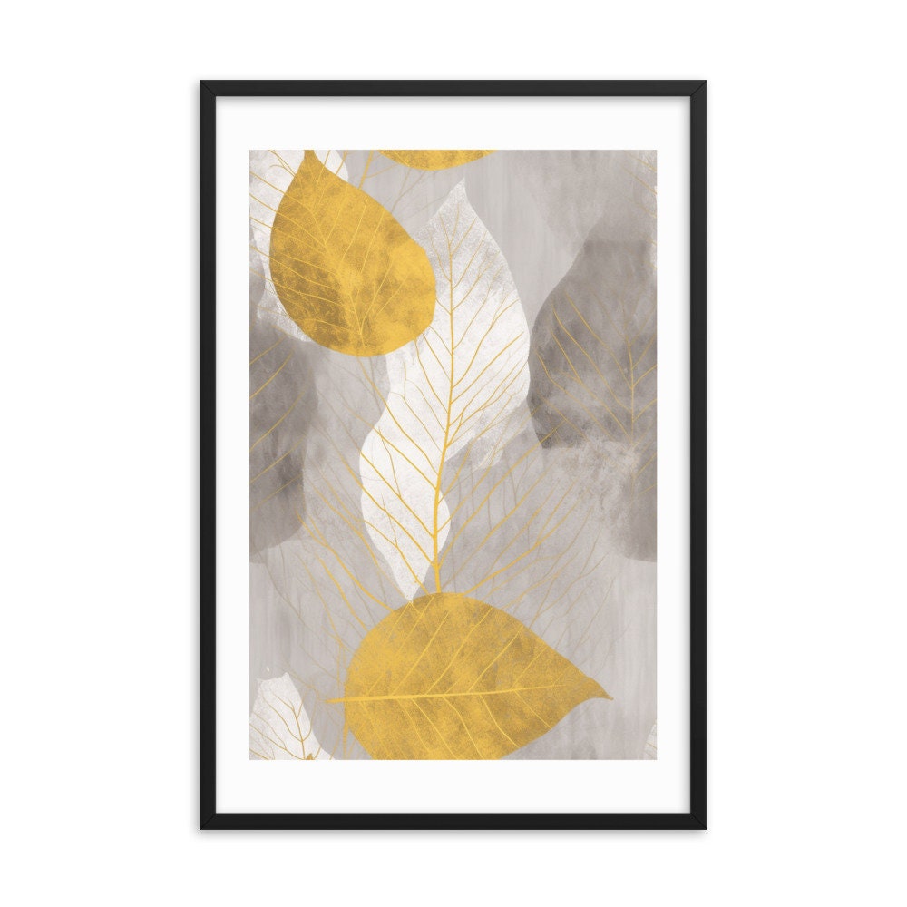 Leaf Gray & Gold Marble Abstract Wall Art | Luxury Illustration | Wall Decor | Modern Frame Art