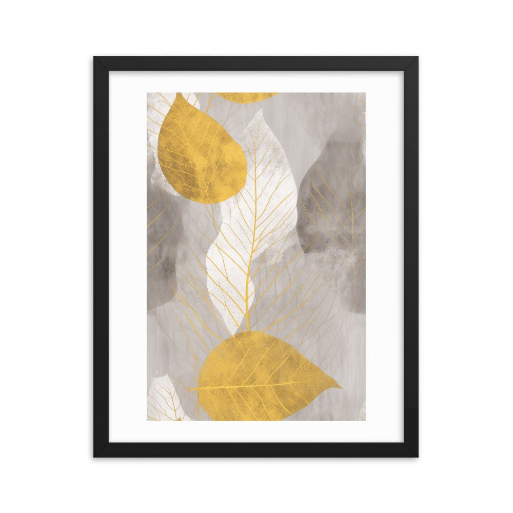 Leaf Gray & Gold Marble Abstract Wall Art | Luxury Illustration | Wall Decor | Modern Frame Art