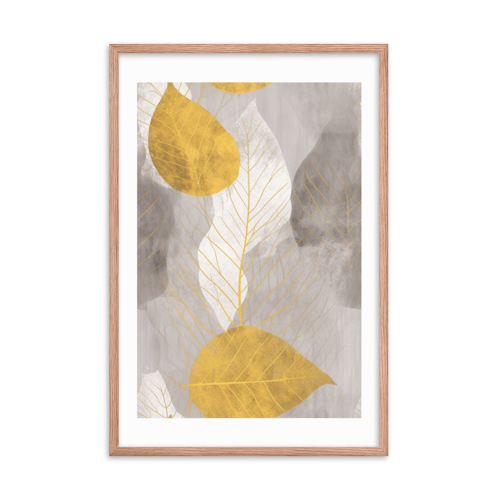 Leaf Gray & Gold Marble Abstract Wall Art | Luxury Illustration | Wall Decor | Modern Frame Art