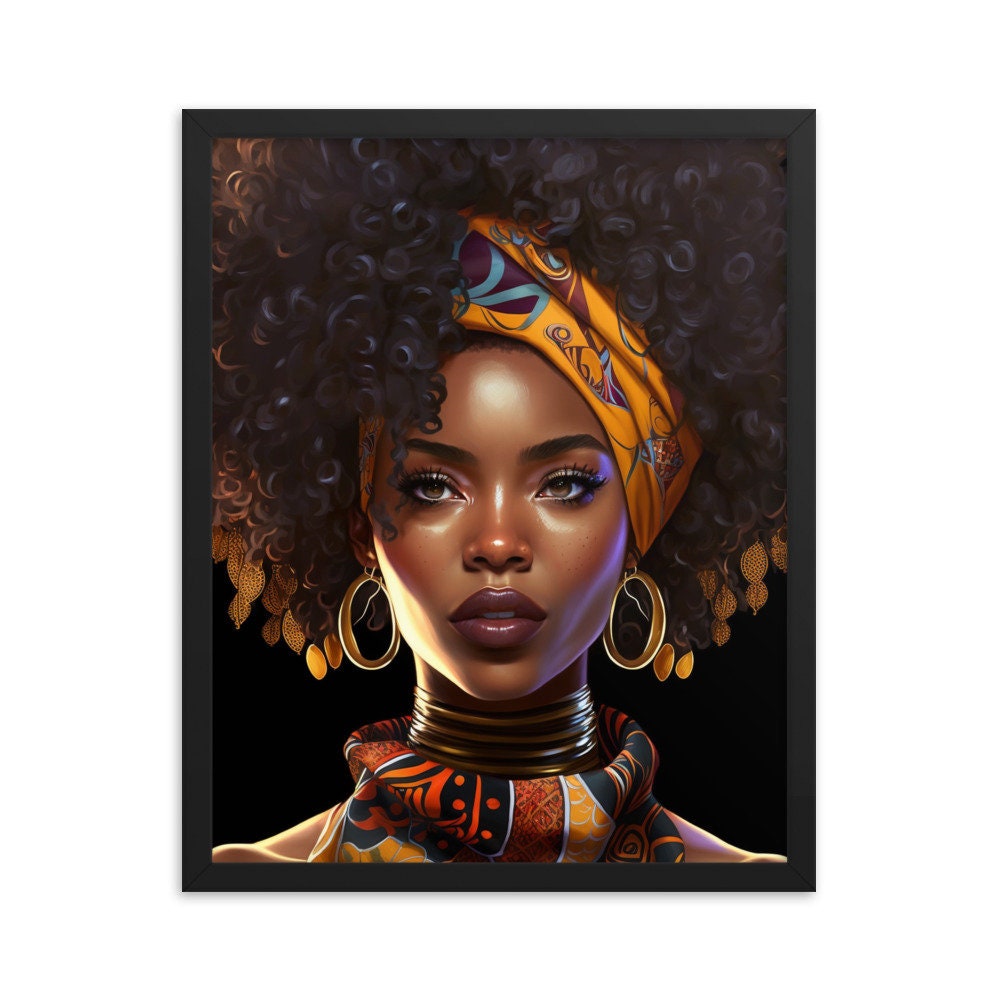 Tribal Black Afro Woman Wall Art | Beauty Illustration | Wall Decor | Modern Frame Art