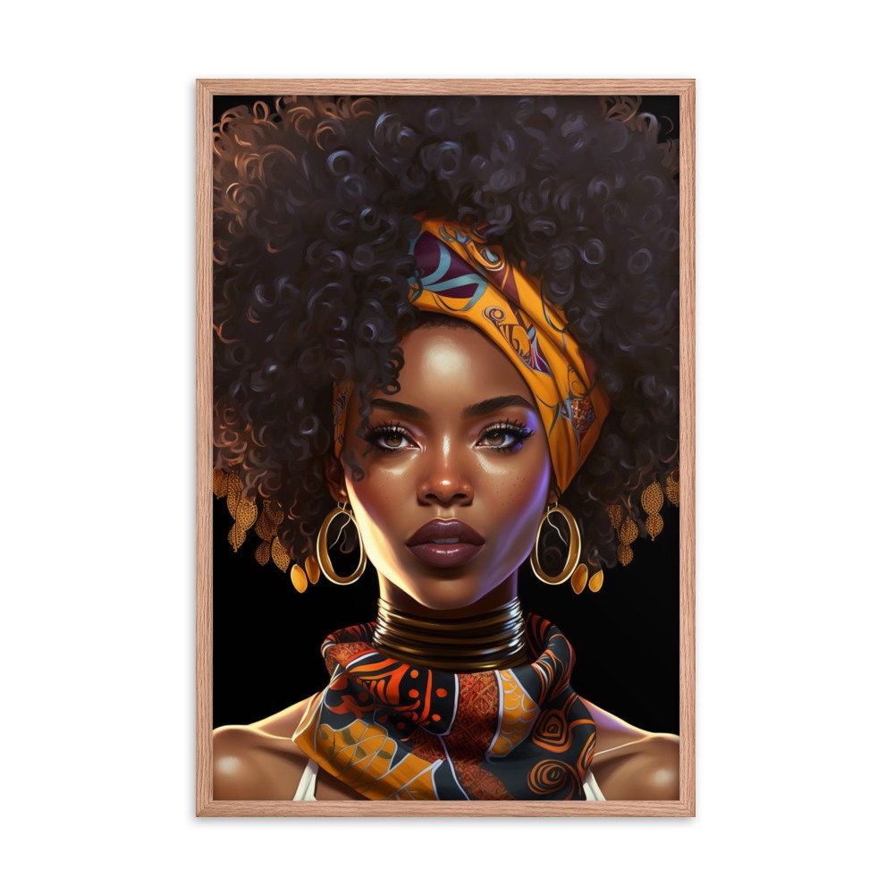 Tribal Black Afro Woman Wall Art | Beauty Illustration | Wall Decor | Modern Frame Art