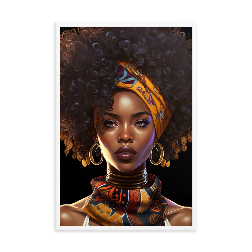 Tribal Black Afro Woman Wall Art | Beauty Illustration | Wall Decor | Modern Frame Art