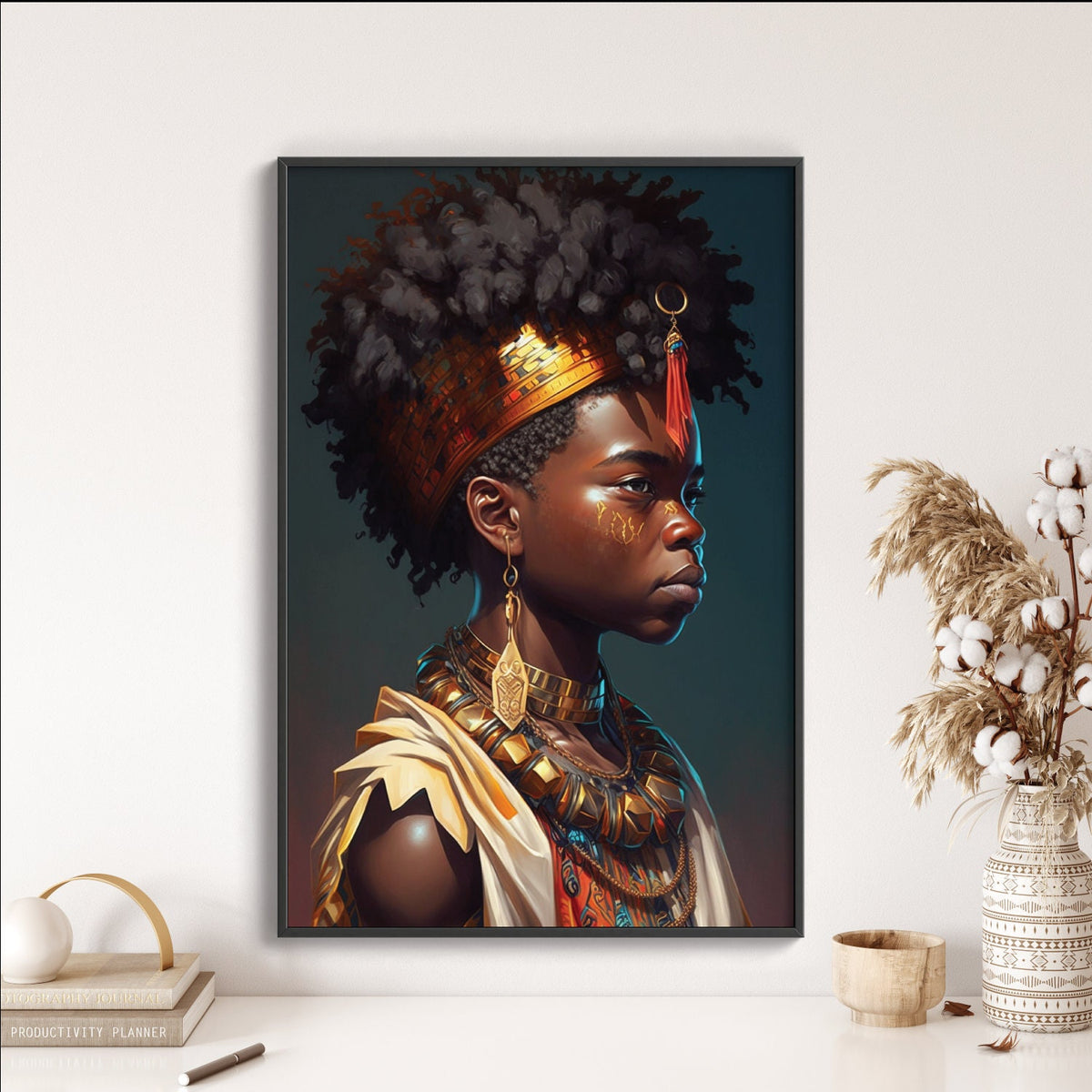 Tribal Black Afro Boy Wall Art | Kids Illustration | Wall Decor | Modern Frame Art