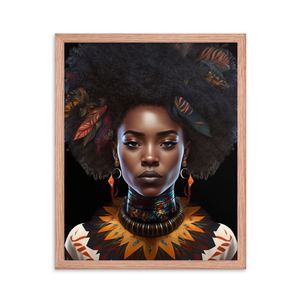 Tribal Black Afro Girl Wall Art | Teen Illustration | Wall Decor | Modern Frame Art