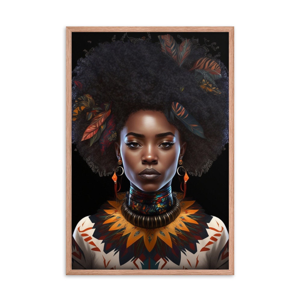 Tribal Black Afro Girl Wall Art | Teen Illustration | Wall Decor | Modern Frame Art