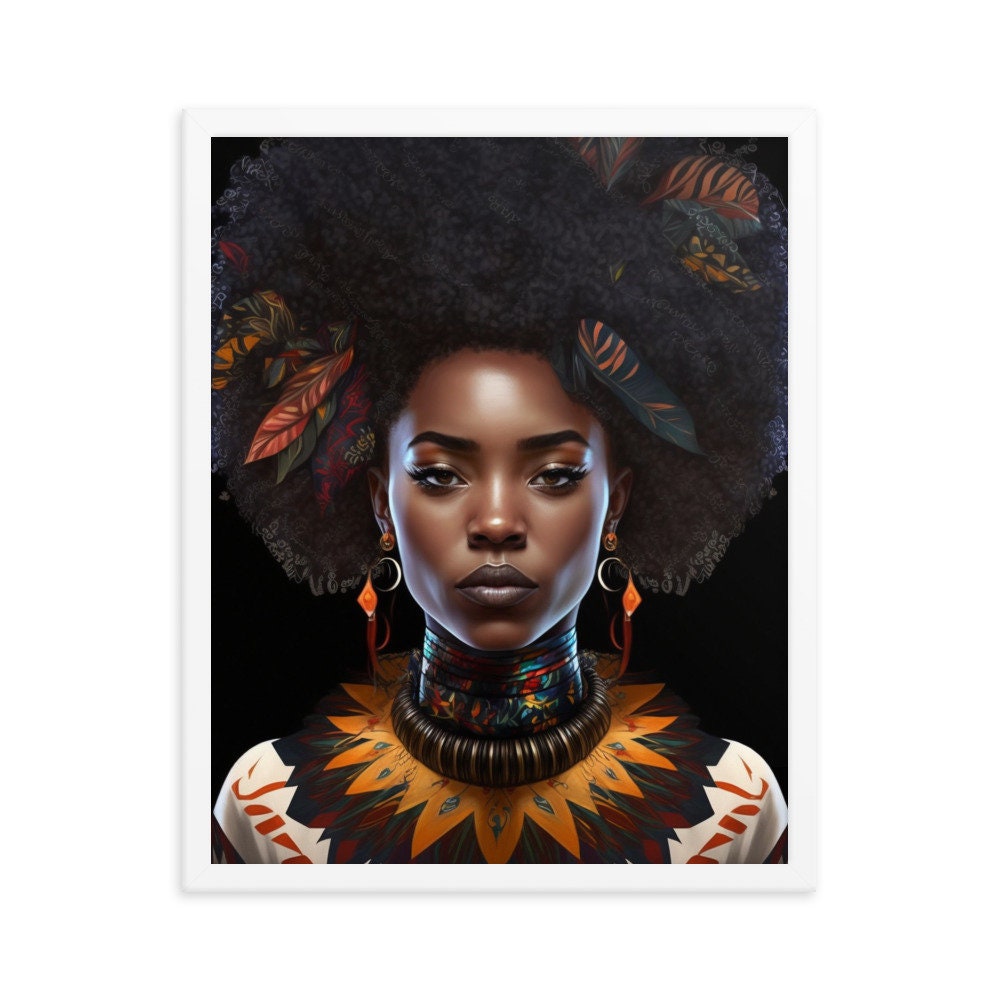 Tribal Black Afro Girl Wall Art | Teen Illustration | Wall Decor | Modern Frame Art