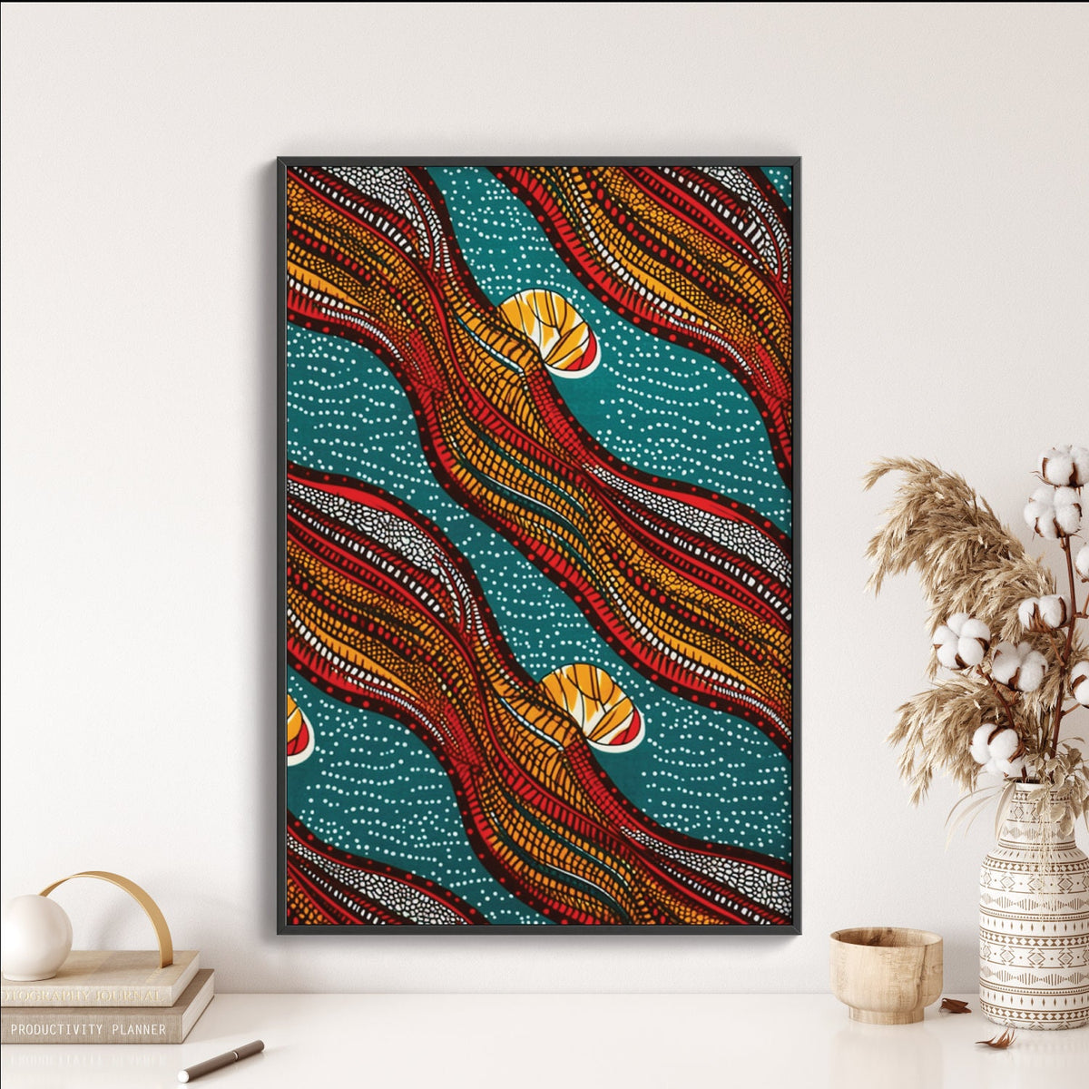 Ankara Fabric Swirl Wall Art | Pattern Design Illustration | African Wall Decor | Nigerian Modern Frame Art