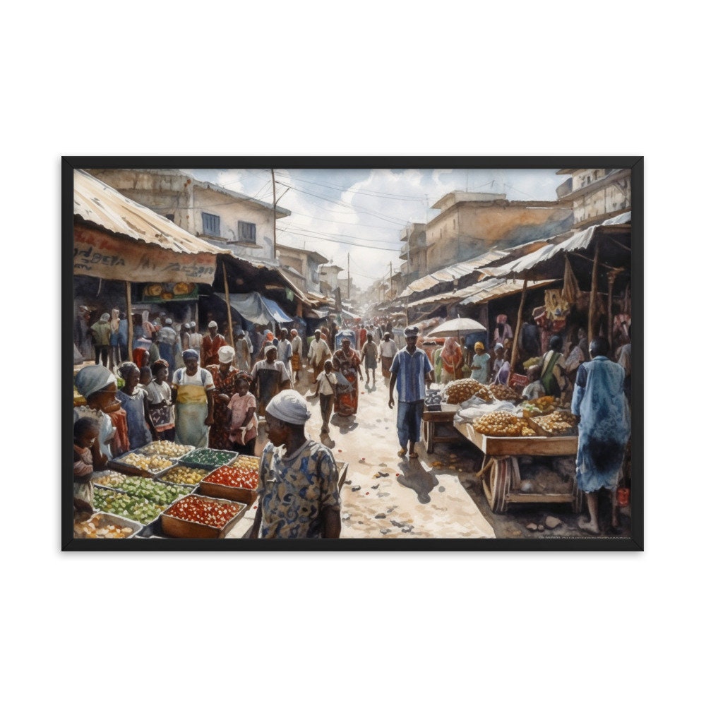 Karmo Market in Abuja Nigeria Wall Art | Watercolor Illustration | Landscape Wall Decor | Modern Frame Art