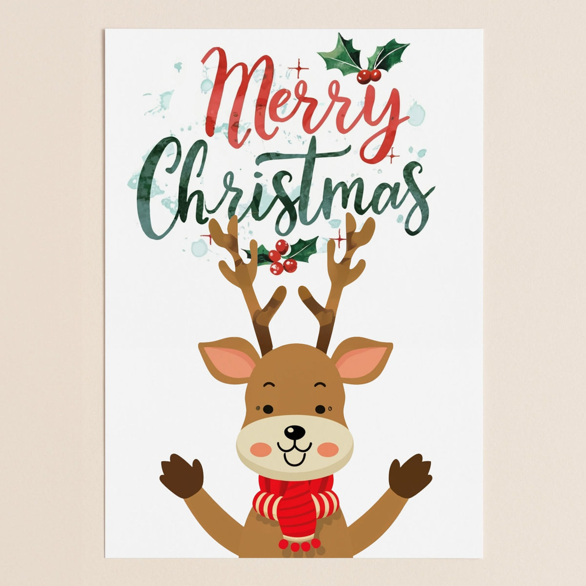 Reindeer Merry Christmas Greeting Card