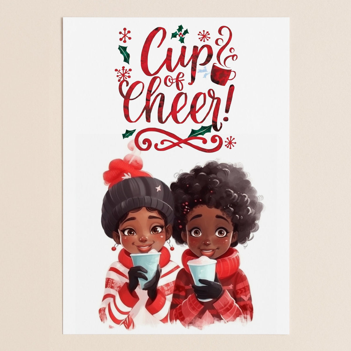 Sisters & Friends Sipping A Cup Of Cheer Hot Cocoa Christmas Black African Greeting Card