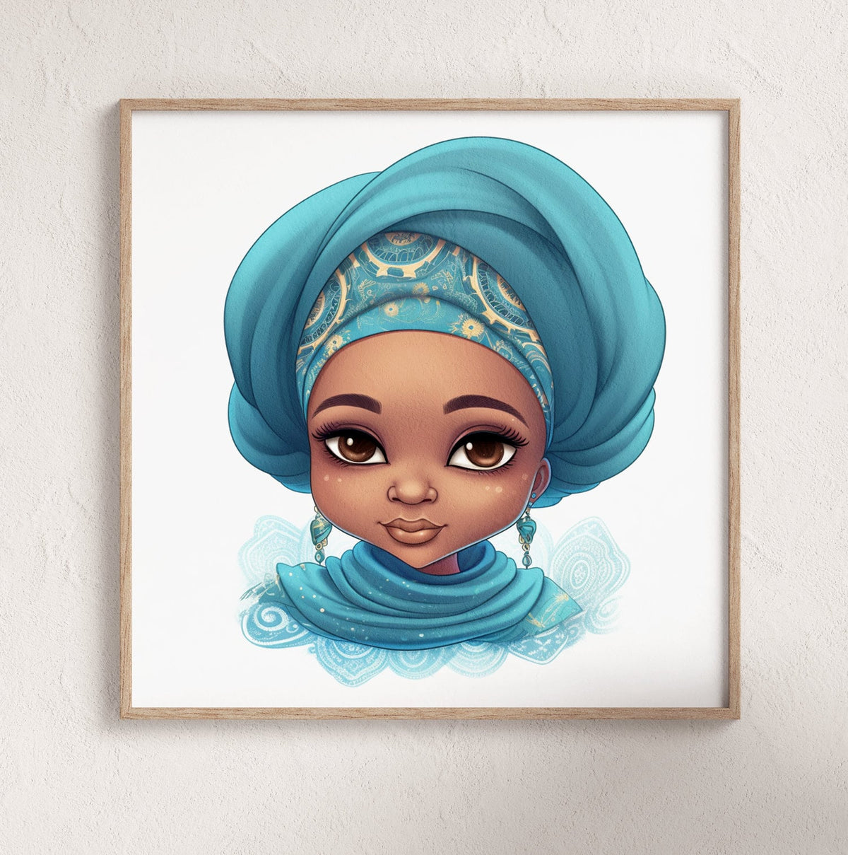 Precious Me Nigerian Princess In Blue Gele Wall Art | Kids Abstract Wall Art | African Children Wall Art | Baby Girls Nursery Wall Decor