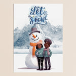 Let It Snow Black Boy & Girl Teens Friends Siblings Kids With Snowman Christmas Greeting Card