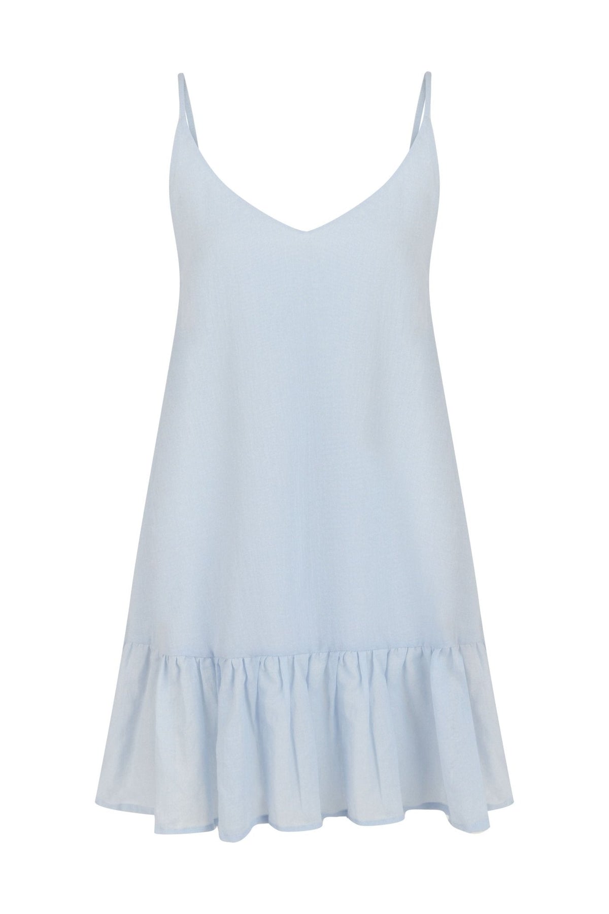 THE HAND LOOM Liv Mini Ruffle 100% Organic Cotton Womens Dress - Baby Blue