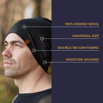 MENIQUE 100% Merino Wool Mens Beanie Black