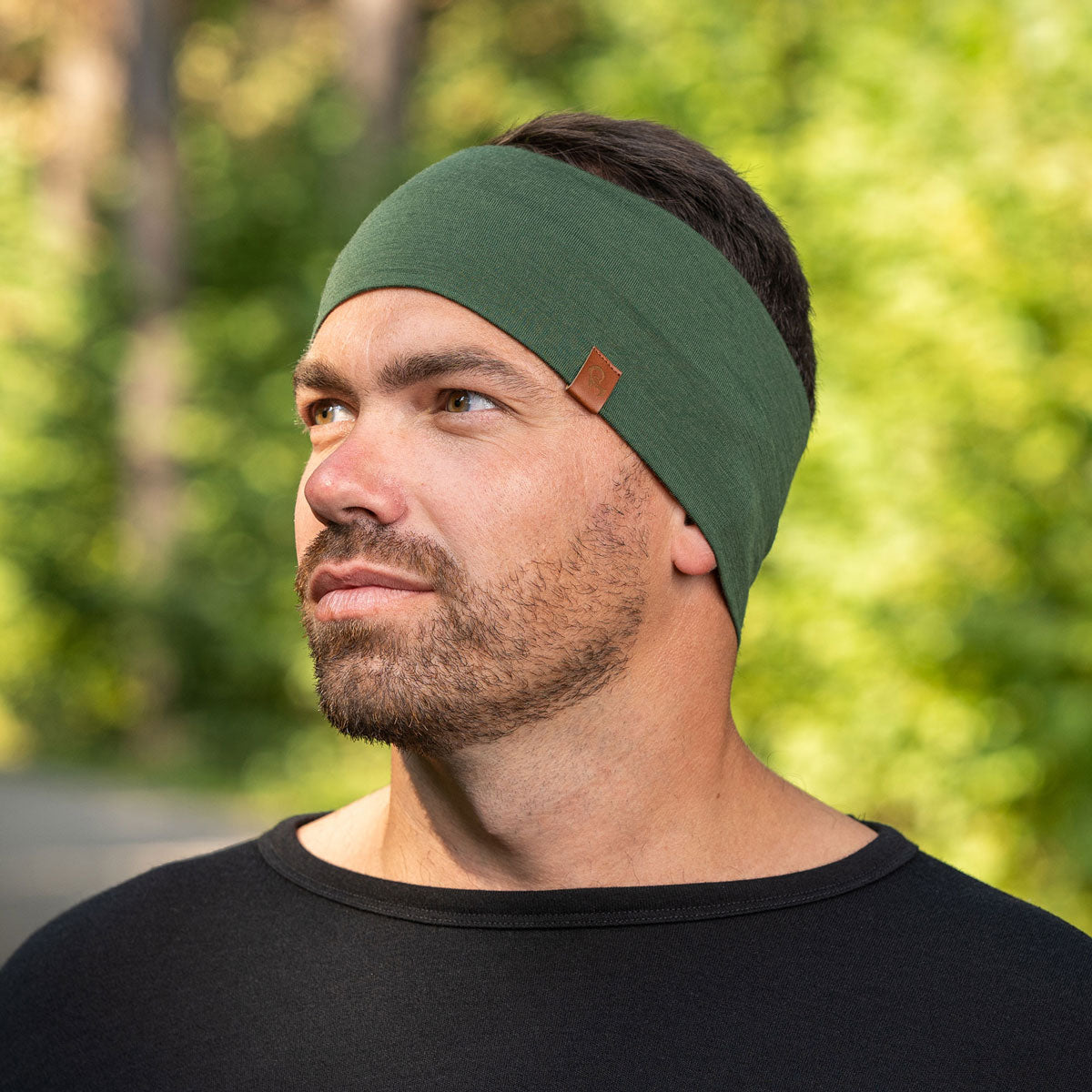 MENIQUE 100% Merino Wool Mens Headband Dark Green