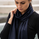 MENIQUE 100% Merino Wool Womens Scarf Dark Blue