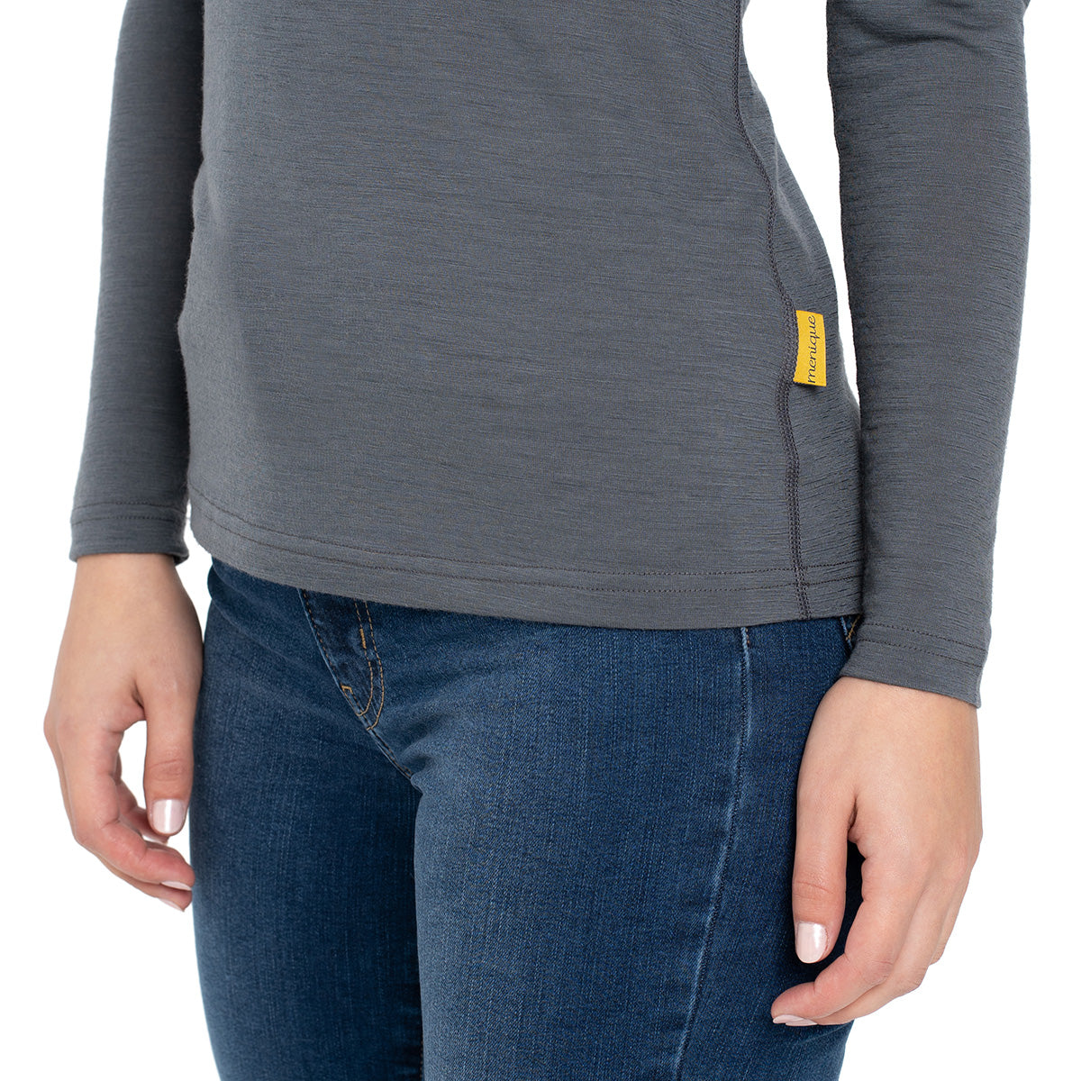 MENIQUE Long Sleeve Crew 100% Merino Wool Womens Shirt Perfect Grey