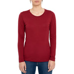 MENIQUE Long Sleeve Crew 100% Merino Wool Womens Shirt Royal Cherry