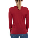 MENIQUE Long Sleeve Crew 100% Merino Wool Womens Shirt Royal Cherry