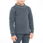 MENIQUE Long Sleeve Crew 100% Merino Wool Kids Shirt Perfect Grey