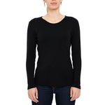 MENIQUE Long Sleeve Crew 100% Merino Wool Womens Shirt Black