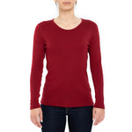 MENIQUE Long Sleeve Crew 100% Merino Wool Womens Shirt Royal Cherry