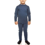 MENIQUE Long Sleeve Crew 100% Merino Wool Kids Shirt Denim