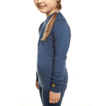 MENIQUE Long Sleeve Crew 100% Merino Wool Kids Shirt Denim