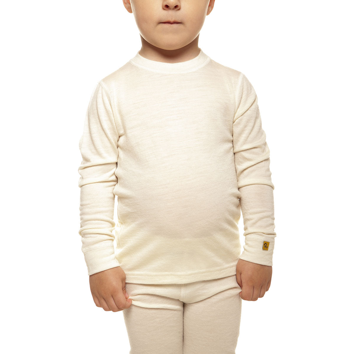 MENIQUE Long Sleeve Crew 100% Merino Wool Kids Shirt Natural