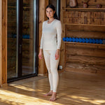 MENIQUE 100% Merino Wool Womens Long Sleeve & Leggings 2-Piece Natural