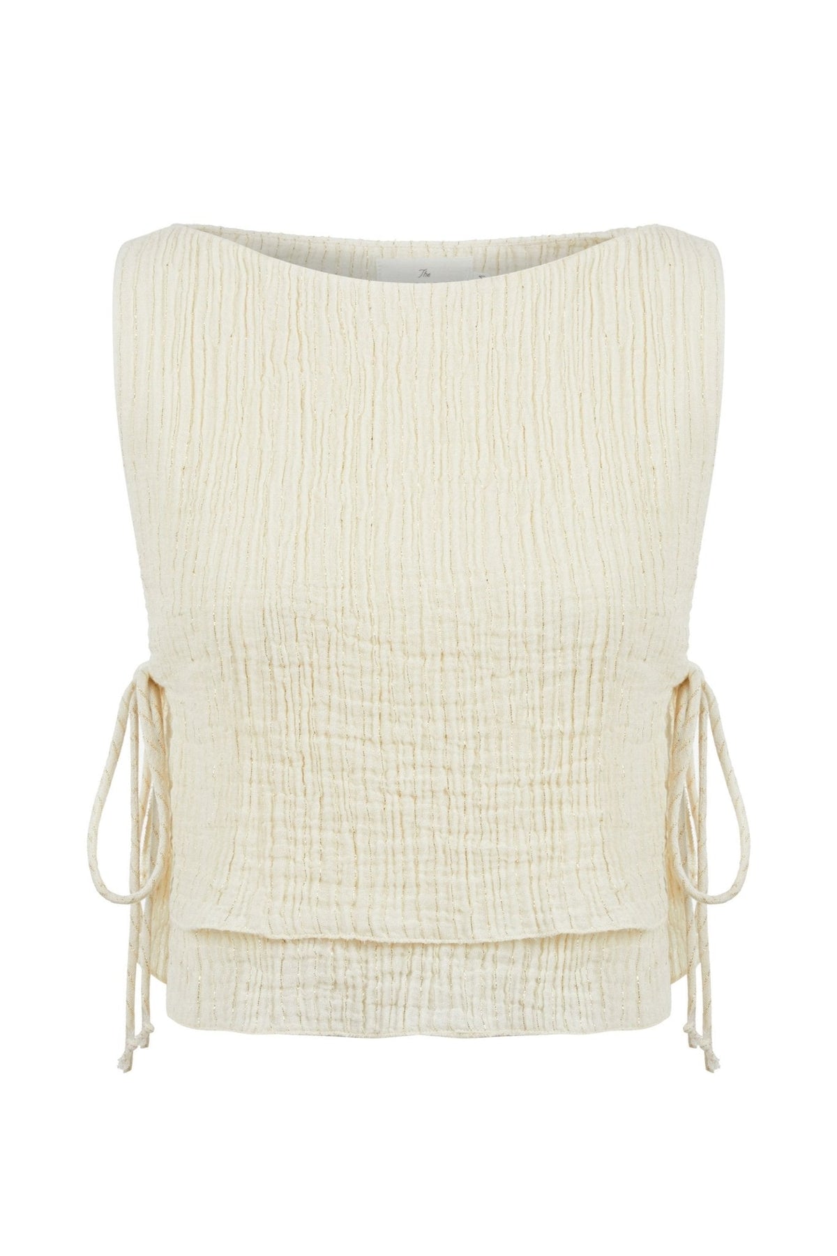 THE HAND LOOM Mia Side Ties Top - Natural with Gold Stripes