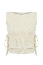 THE HAND LOOM Mia Side Ties Top - Natural with Gold Stripes