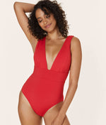 THE HAND LOOM The Mykonos Full Body 100% Organic Cotton Womens One Piece - Flat - Cherry Red - Long Torso