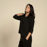 MENIQUE 100% Linen Blouse Nora Pure Black