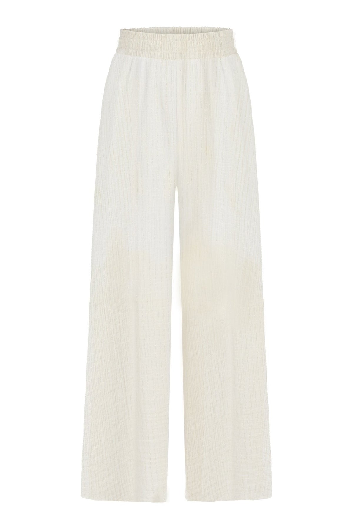 THE HAND LOOM Skye Palazzo 100% Organic Cotton Womens Pants - Natural With Gold Stripes