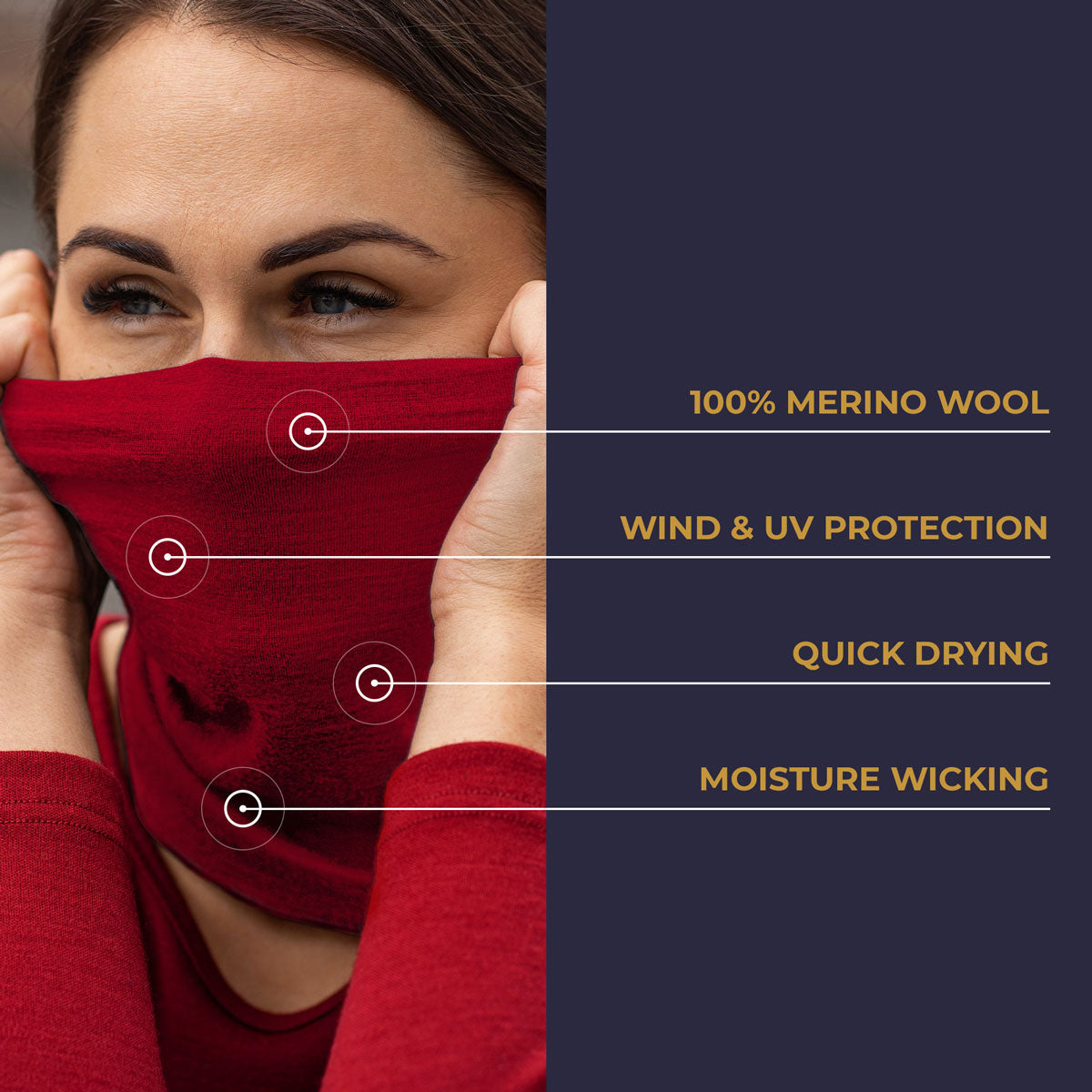 MENIQUE 100% Merino Wool Womens Neck Gaiter Royal Cherry / Red
