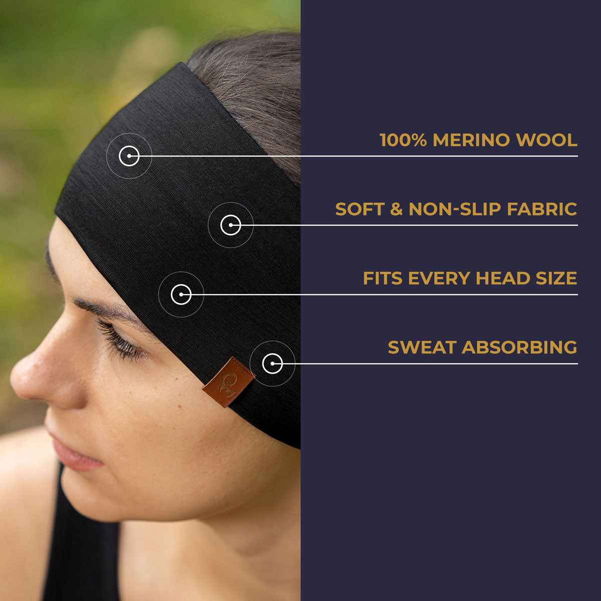 MENIQUE 100% Merino Wool Womens Headband Black
