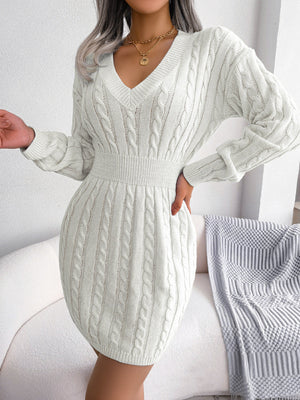 Ivory Meadow V-Neck Mini Sweater Dress | Hypoallergenic - Allergy Friendly - Naturally Free