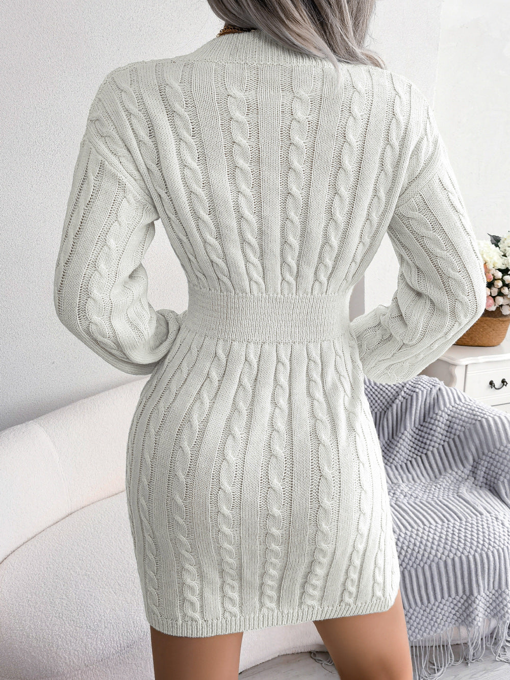 Ivory Meadow V-Neck Mini Sweater Dress | Hypoallergenic - Allergy Friendly - Naturally Free